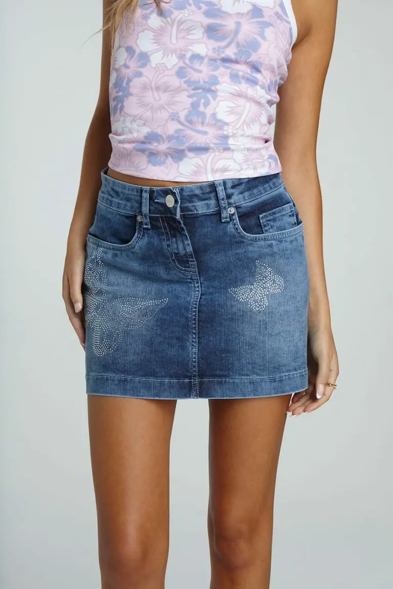 new girl order New Girl Order BUTTERFLY DENIM SKIRT