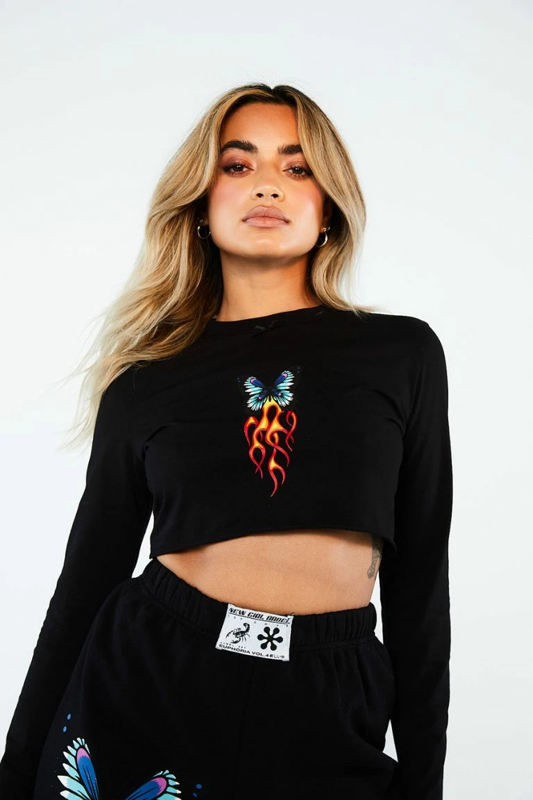 New Girl Order New Girl Order BUTTERFLY LONG SLEEVE CROP TOP Tops
