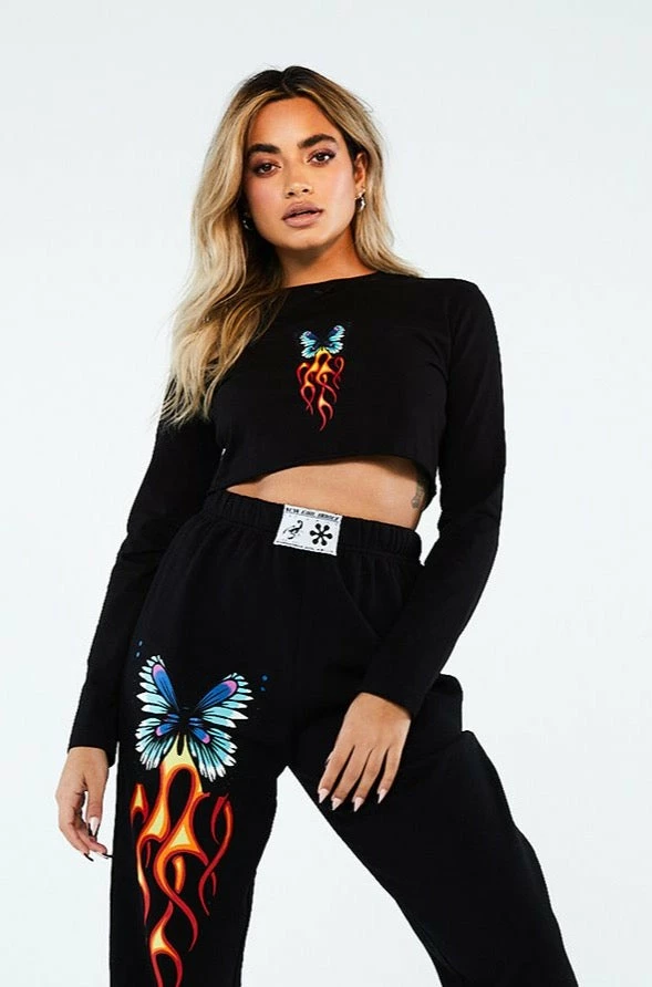 new girl order New Girl Order BUTTERFLY LONG SLEEVE CROP TOP Tops