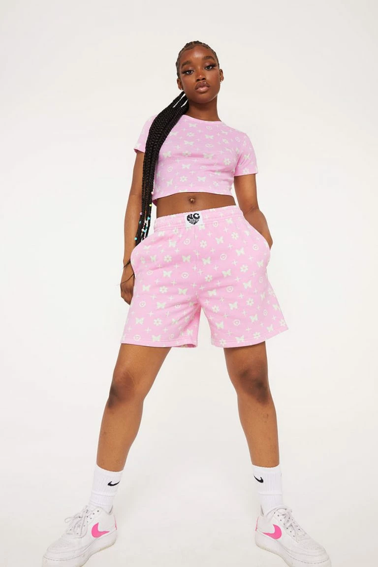 new girl order New Girl Order BUTTERFLY MONOGRAM LOGO SHORTS