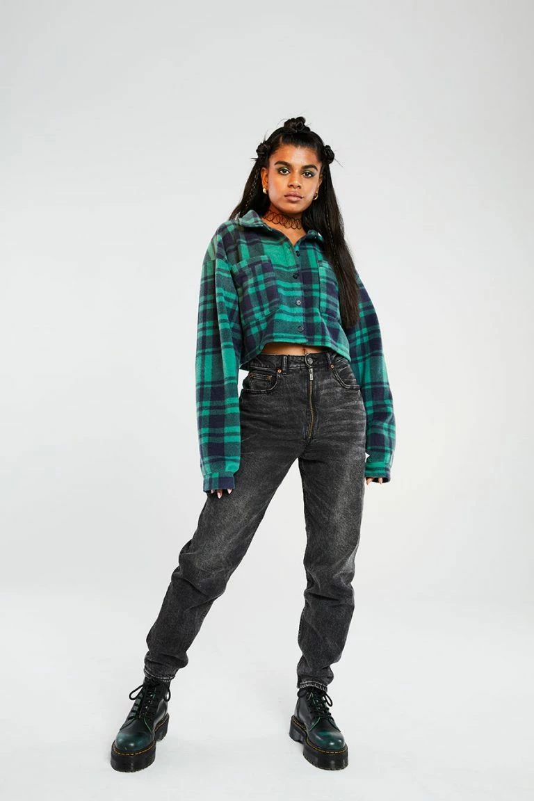 New Girl Order New Girl Order Check Fleece Crop Shirt