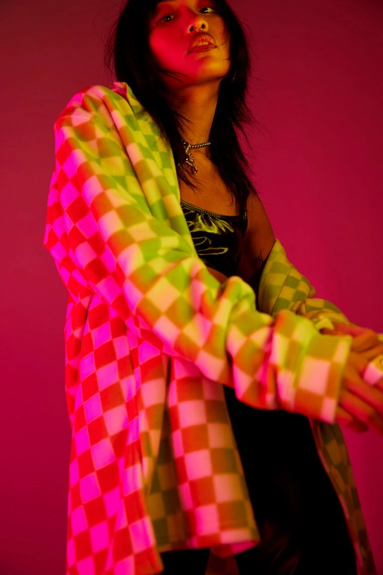 New Girl Order New Girl Order Checkerboard Fleece Shirt Tops