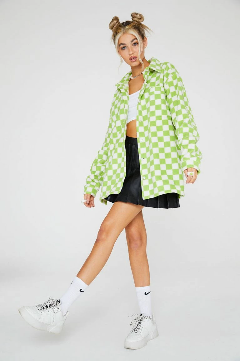 New Girl Order New Girl Order Checkerboard Fleece Shirt Tops