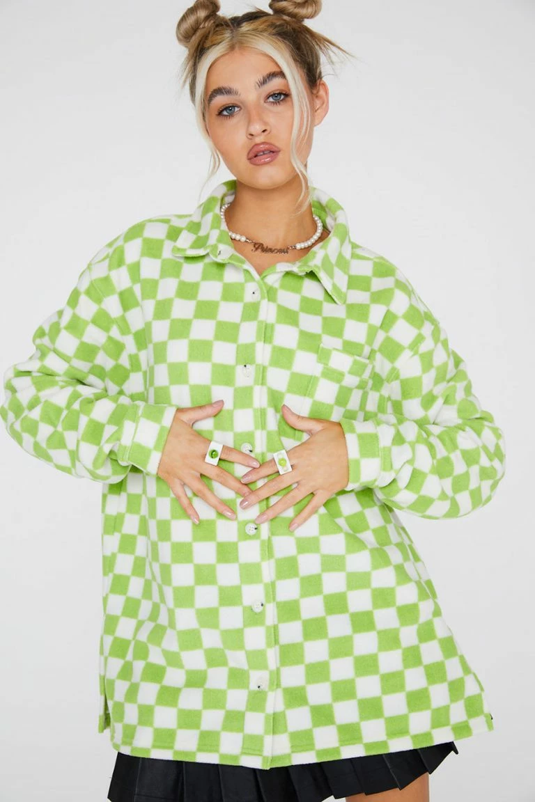 new girl order New Girl Order Checkerboard Fleece Shirt Tops