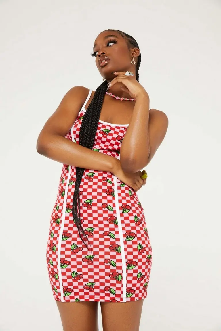 New Girl Order New Girl Order CHERRY CHECKERBOARD DRESS PINK