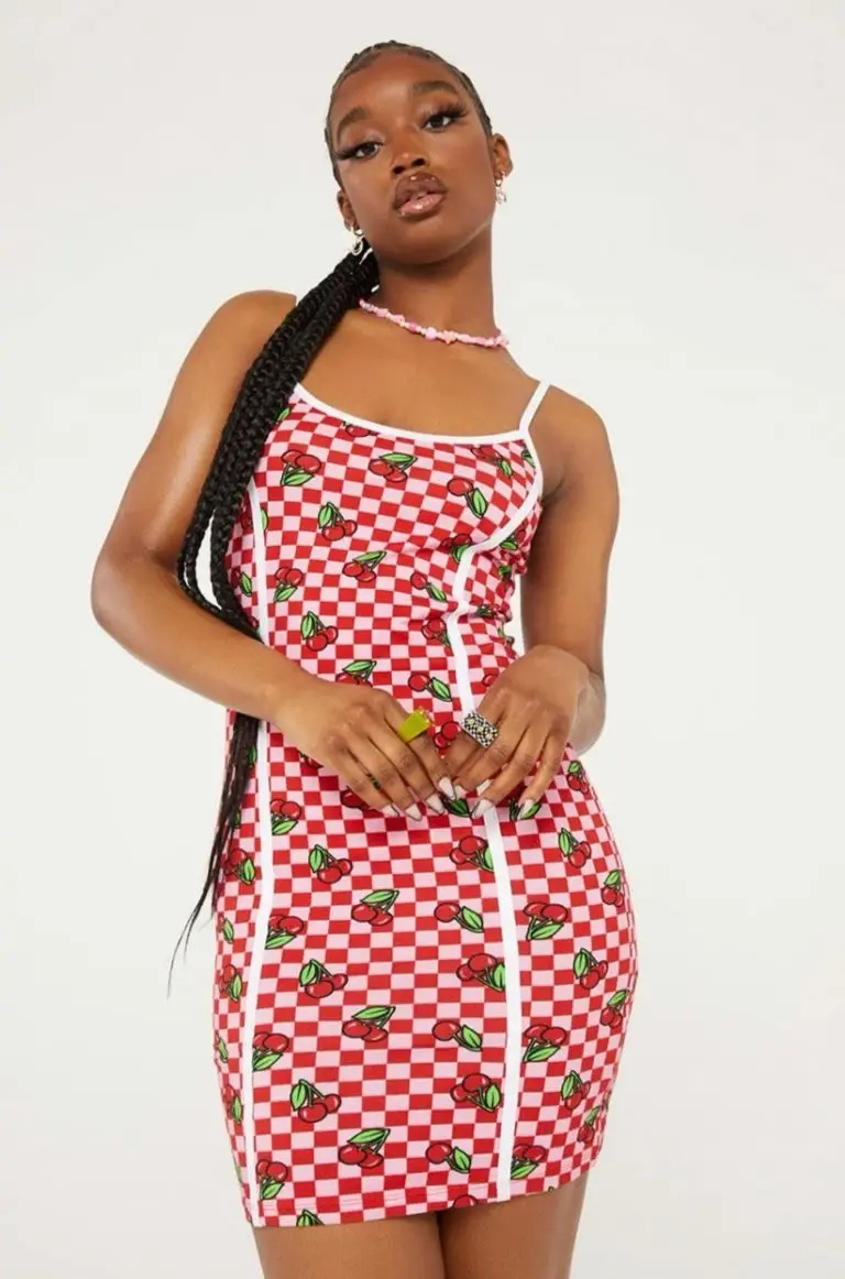 new girl order New Girl Order CHERRY CHECKERBOARD DRESS PINK