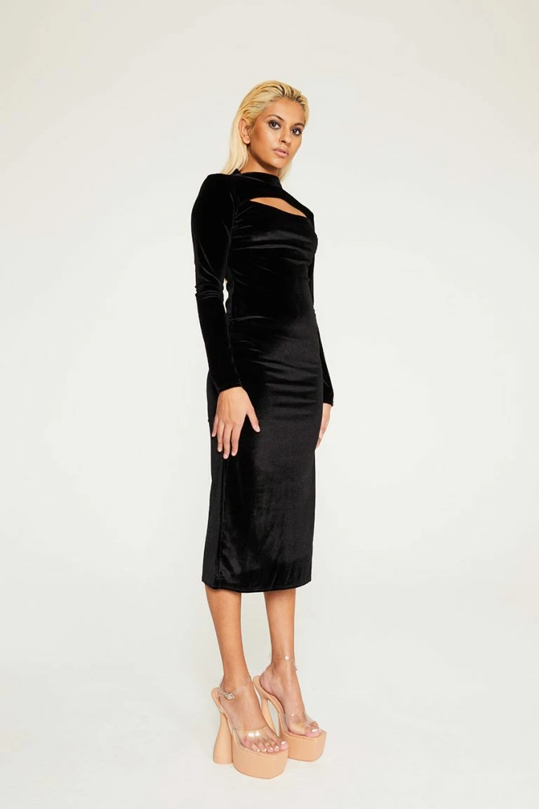 New Girl Order New Girl Order CUT OUT VELVET MIDI DRESS Tops