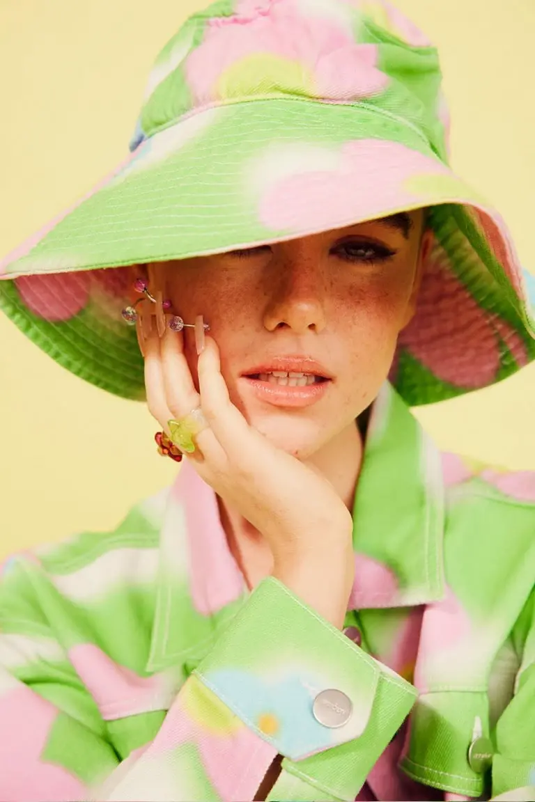 New Girl Order New Girl Order FLOWER SKY PRINT DENIM FISHERMAN HAT NEW IN