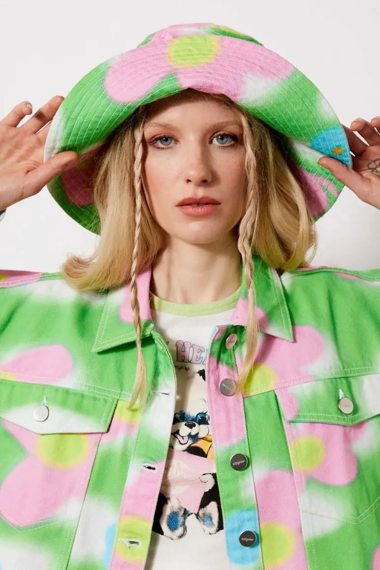 New Girl Order New Girl Order FLOWER SKY PRINT DENIM FISHERMAN HAT NEW IN