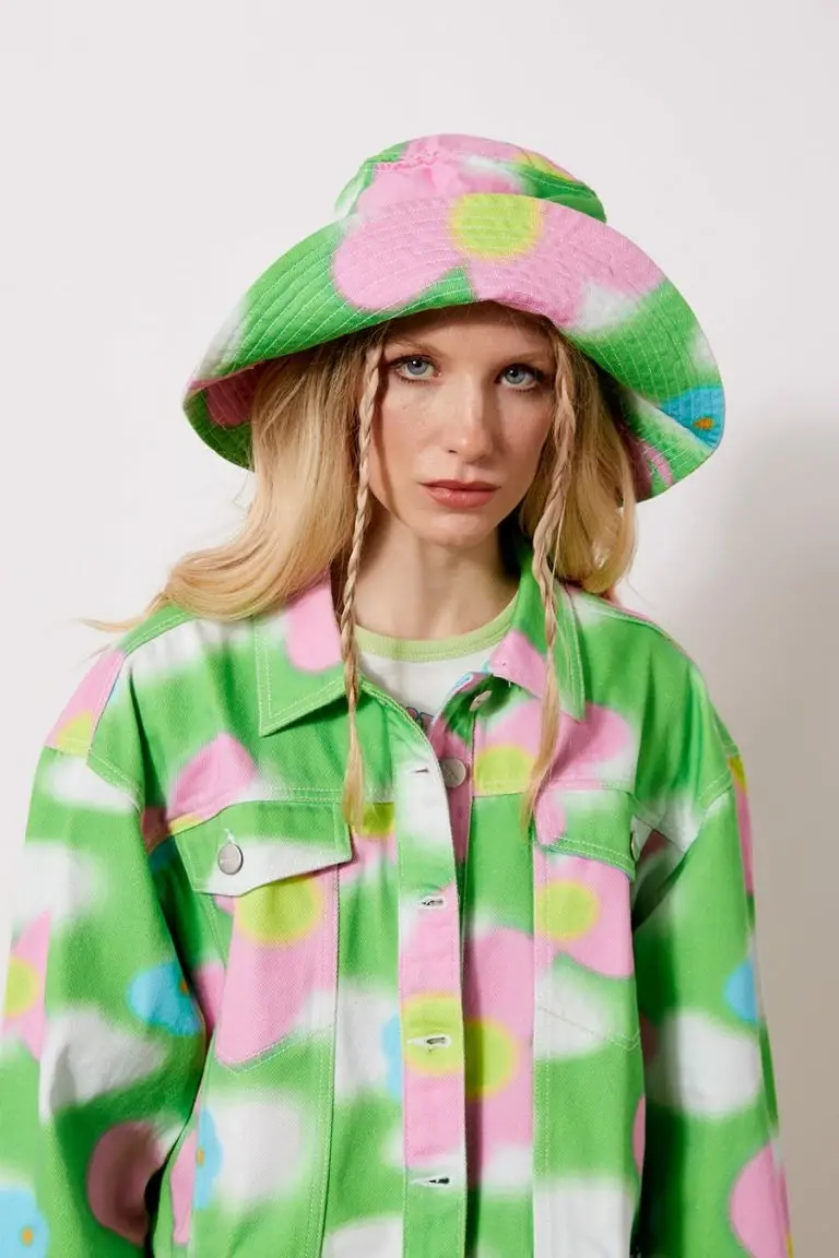 New Girl Order New Girl Order FLOWER SKY PRINT DENIM FISHERMAN HAT NEW IN