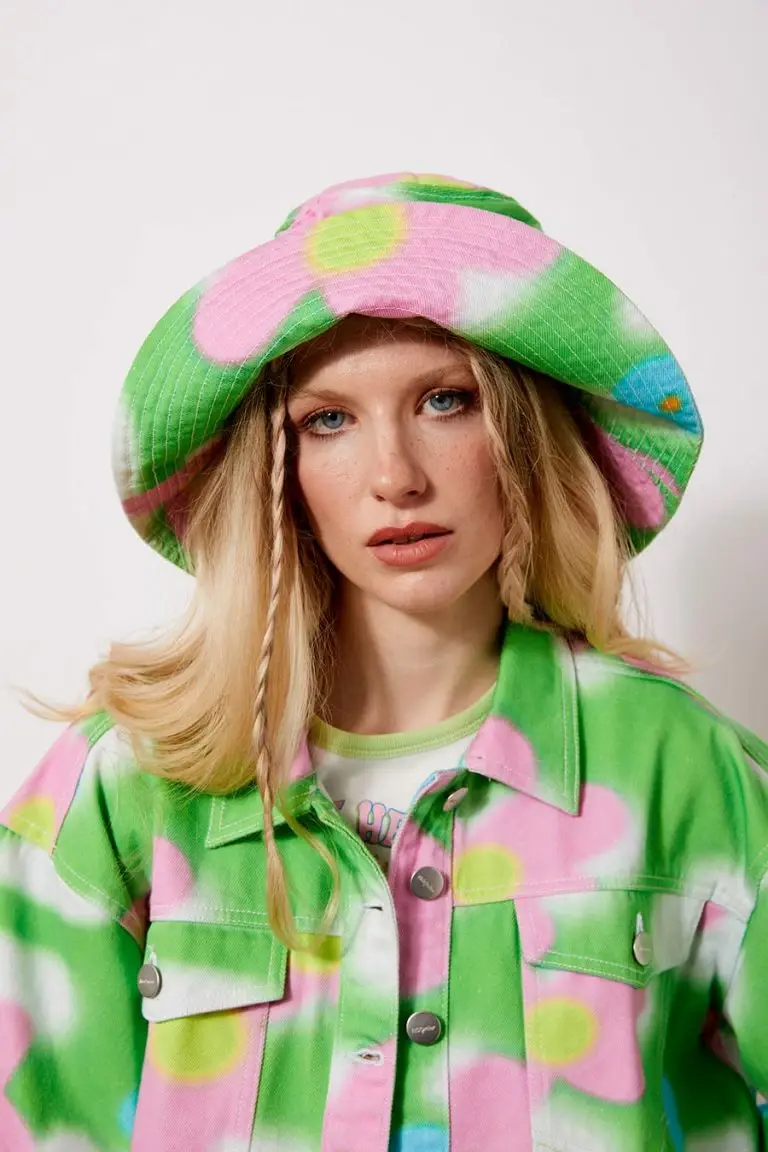 new girl order New Girl Order FLOWER SKY PRINT DENIM FISHERMAN HAT NEW IN