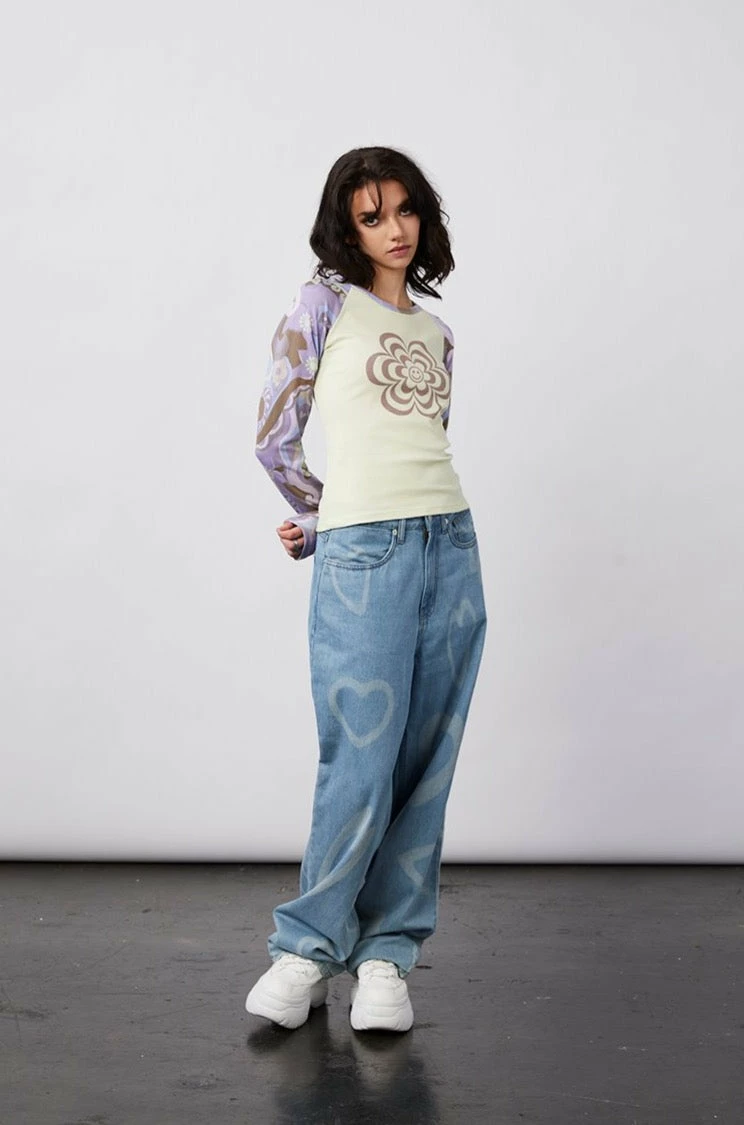 New Girl Order New Girl Order FLOWER TRIPPY LONG SLEEVE RAGLAN TOP