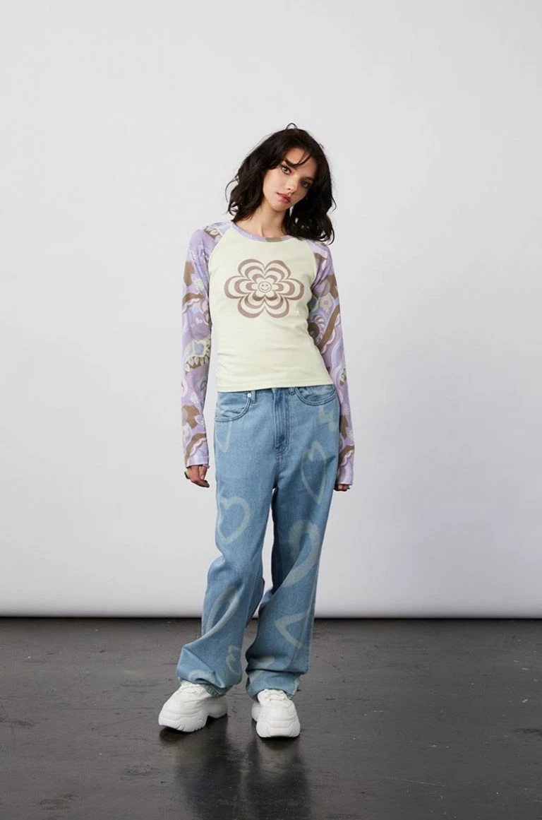 New Girl Order New Girl Order FLOWER TRIPPY LONG SLEEVE RAGLAN TOP