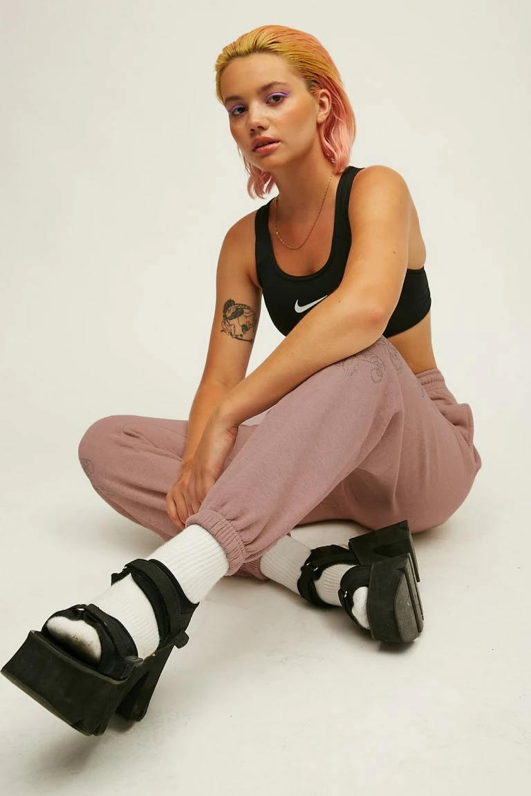 New Girl Order New Girl Order Glitter Rose Joggers Tops