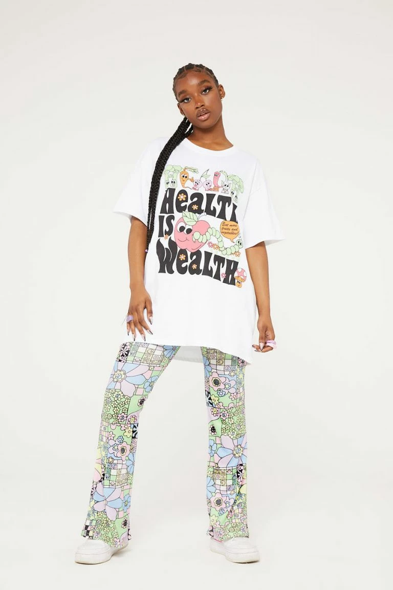 New Girl Order New Girl Order HEALTH IS WEALTH WHITE TEE