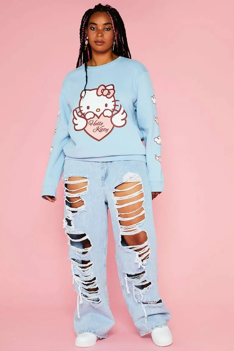 New Girl Order New Girl Order HELLO KITTY ANGEL HEART SWEAT CURVE Tops