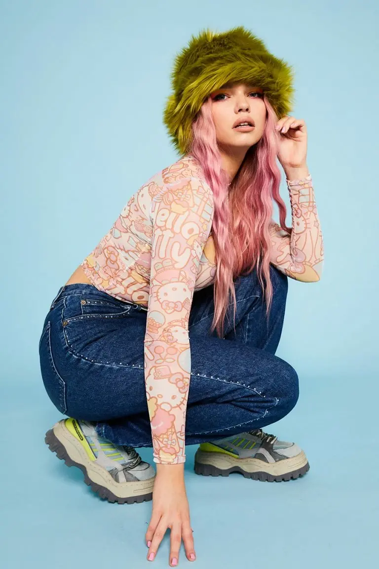 New Girl Order New Girl Order Hello Kitty Contrast Stitch Mesh Top Tops