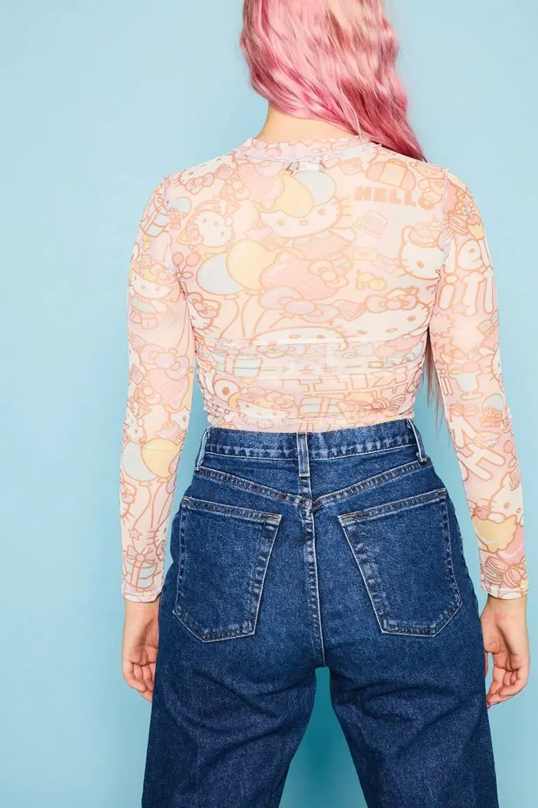 New Girl Order New Girl Order Hello Kitty Contrast Stitch Mesh Top Tops