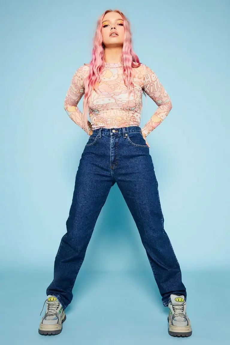 New Girl Order New Girl Order Hello Kitty Contrast Stitch Mesh Top Tops