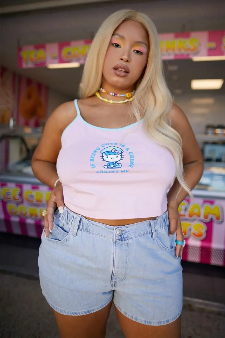 new girl order New Girl Order HELLO KITTY CUTE IS A CRIME CAMI CURVE Tops