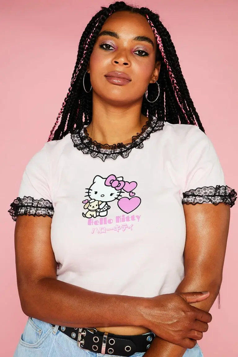 New Girl Order New Girl Order HELLO KITTY LACE DETAILED TEE CURVE Tops