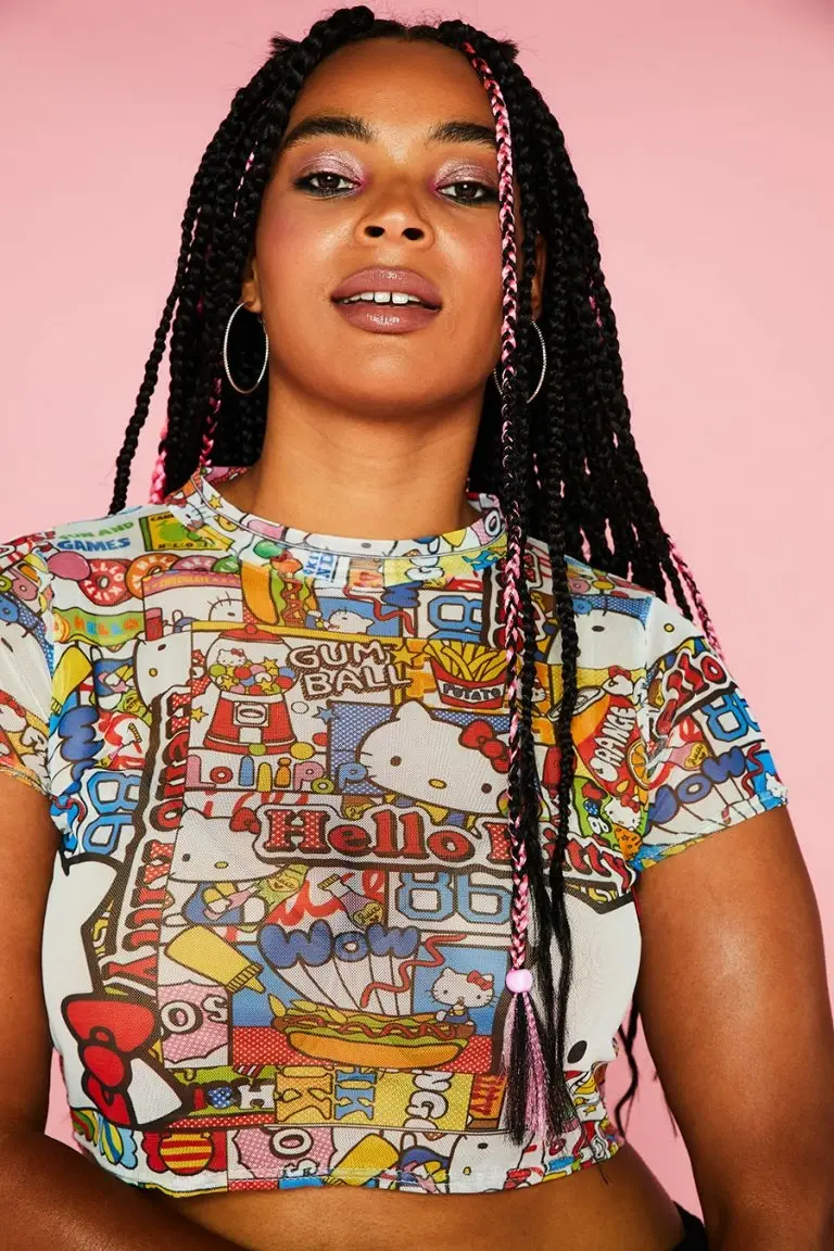 New Girl Order New Girl Order HELLO KITTY MESH CROP TEE CURVE