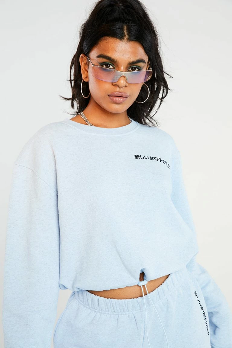 New Girl Order New Girl Order Kanji Blue Crop Sweat Tops