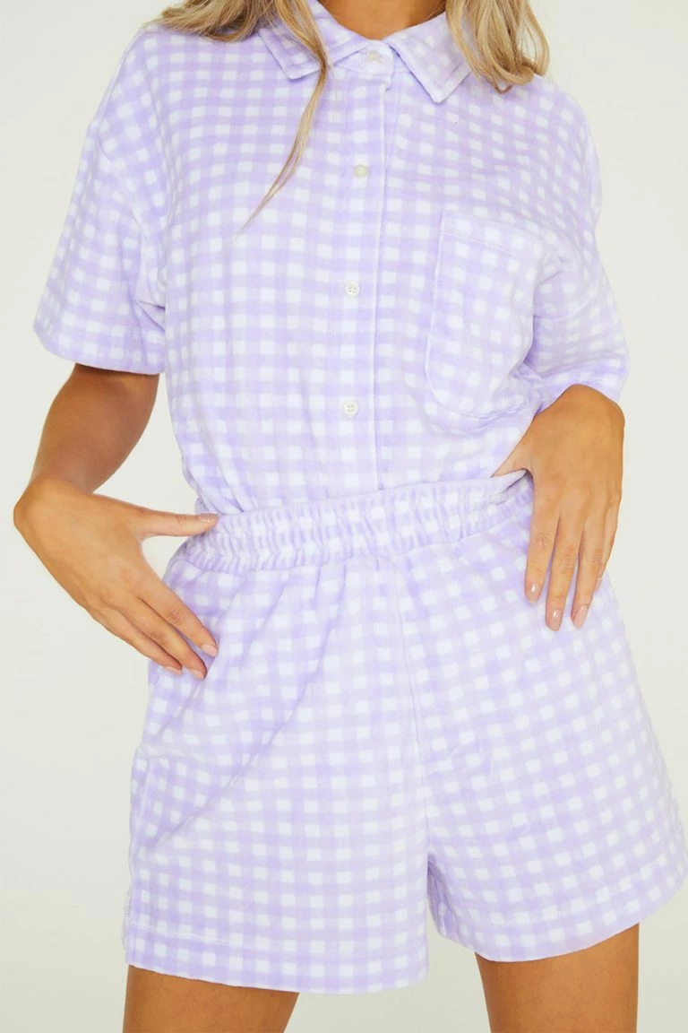 New Girl Order New Girl Order Lilac Gingham Velour Shorts