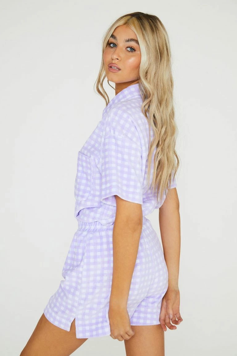 New Girl Order New Girl Order Lilac Gingham Velour Shorts