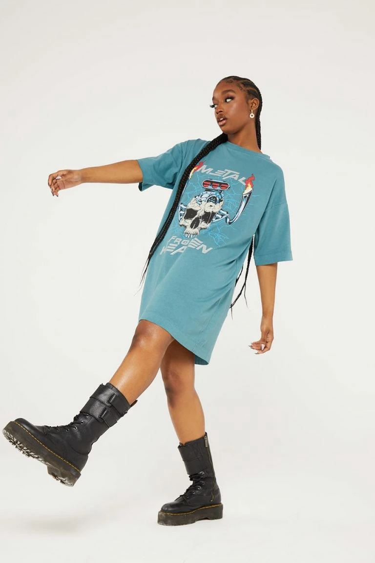 New Girl Order New Girl Order METAL FROM HEAVEN ACID WASH TSHIRT DRESS Tops