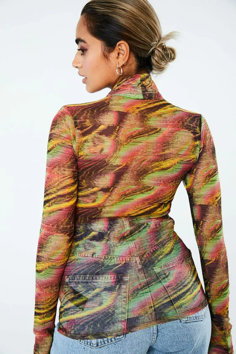 New Girl Order New Girl Order MULTI COLOUR HIGH NECK MESH TOP