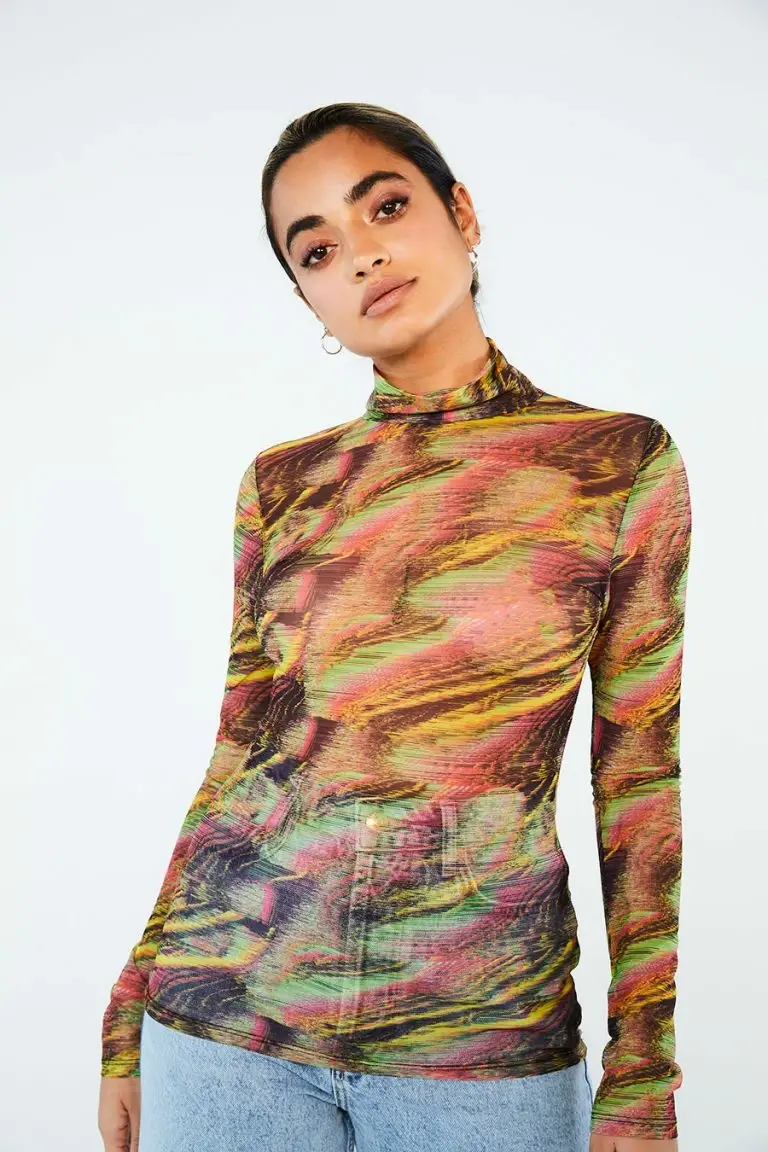 New Girl Order New Girl Order MULTI COLOUR HIGH NECK MESH TOP