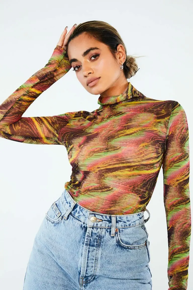 new girl order New Girl Order MULTI COLOUR HIGH NECK MESH TOP