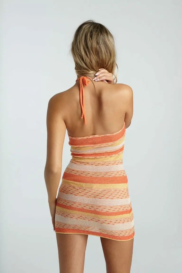 New Girl Order New Girl Order MULTI ORANGE CUT AND SEW HALTER DRESS NEW IN