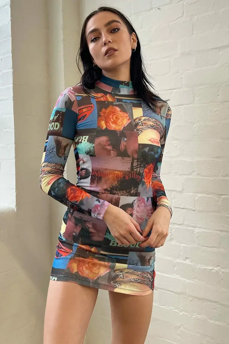 New Girl Order New Girl Order NEW IN COLLAGE PRINT MESH CUT OUT BACK BODYCON DRESS