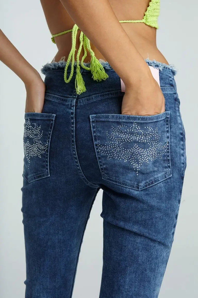 New Girl Order New Girl Order NEW IN TATTOO RHINESTONE LOW RISE JEAN