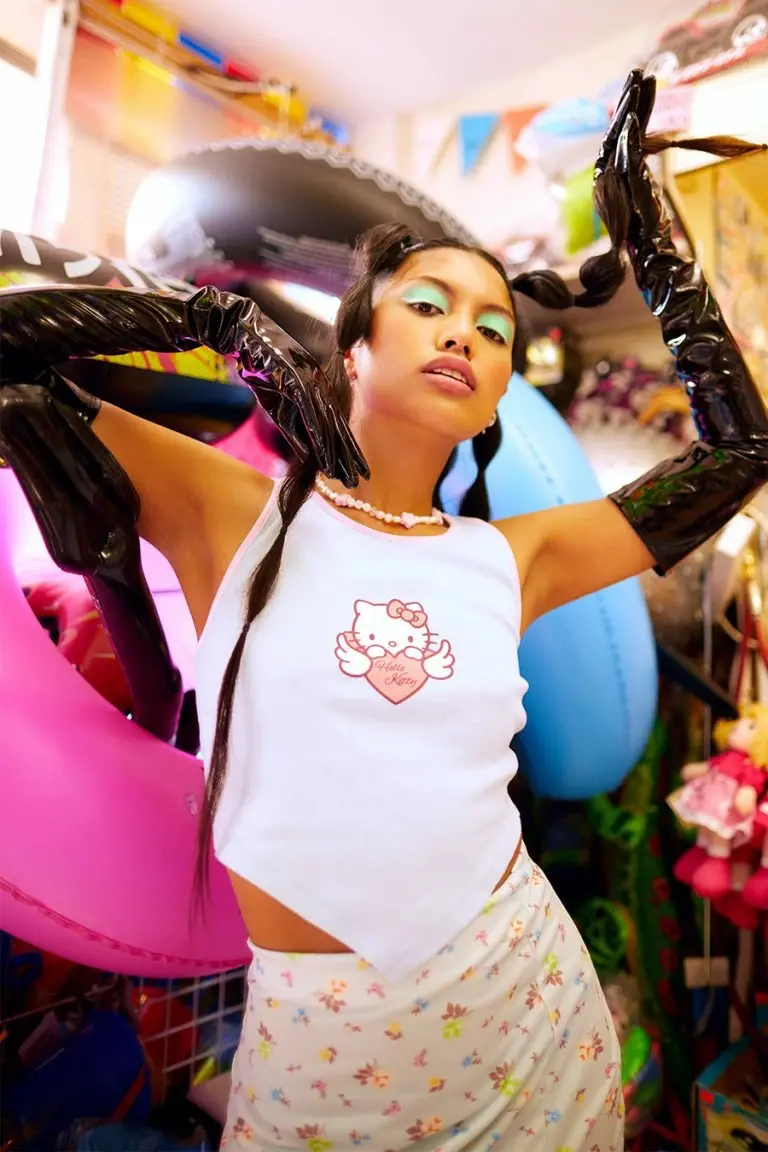 new girl order New Girl Order NGO X Hello Kitty HELLO KITTY ANGEL HANKY HEM RIB TANK