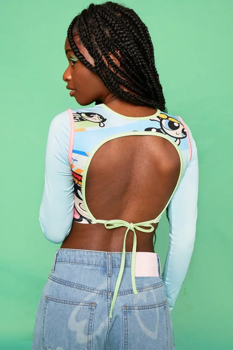 New Girl Order New Girl Order POWERPUFF GIRLS AOP OPEN BACK LS TOP