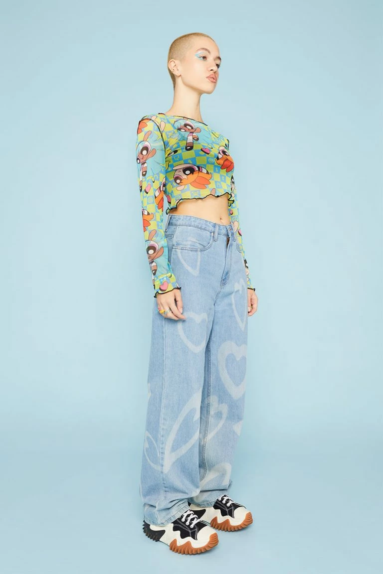 New Girl Order New Girl Order POWERPUFF GIRLS CHECK MESH TOP Tops