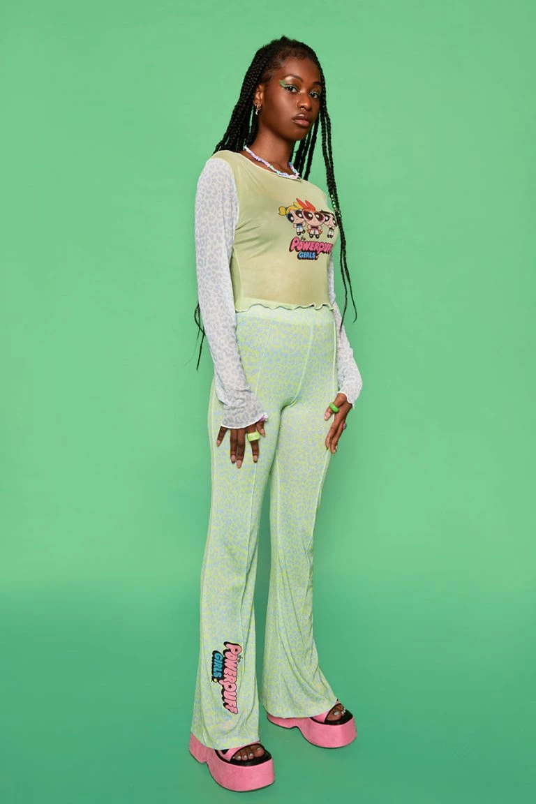 New Girl Order New Girl Order POWERPUFF GIRLS LEOPARD MESH TOP – GREEN