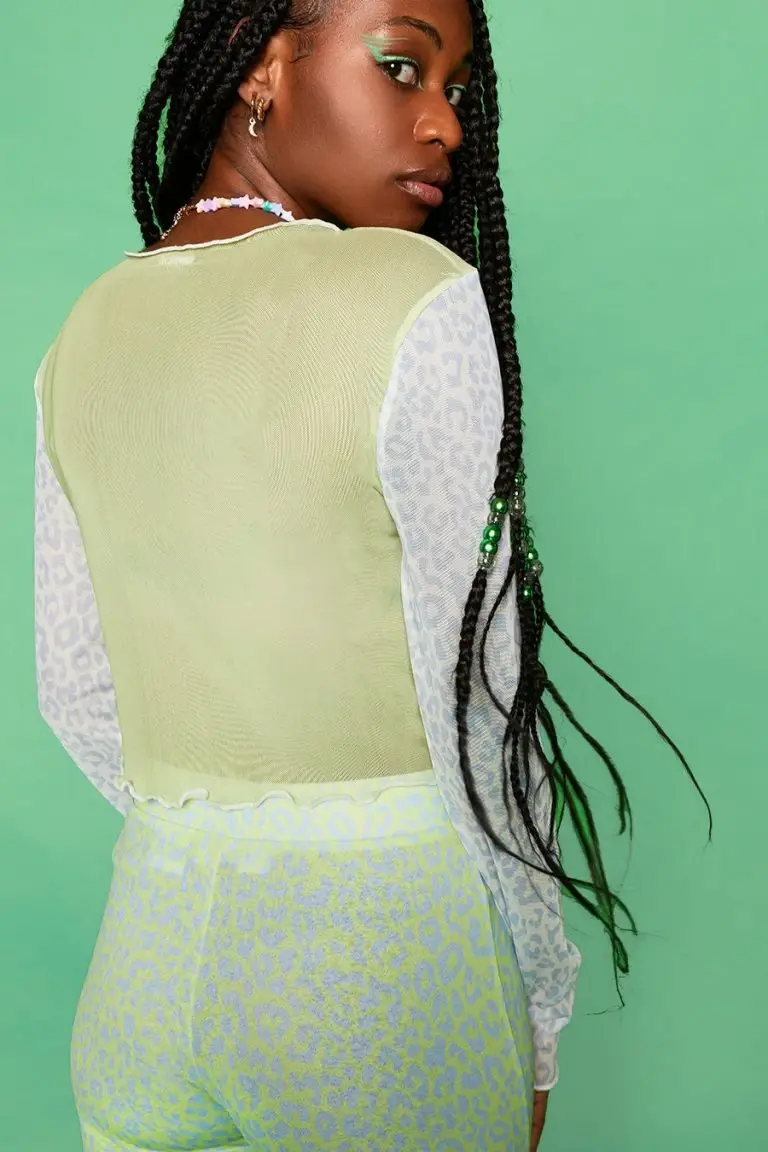 New Girl Order New Girl Order POWERPUFF GIRLS LEOPARD MESH TOP – GREEN