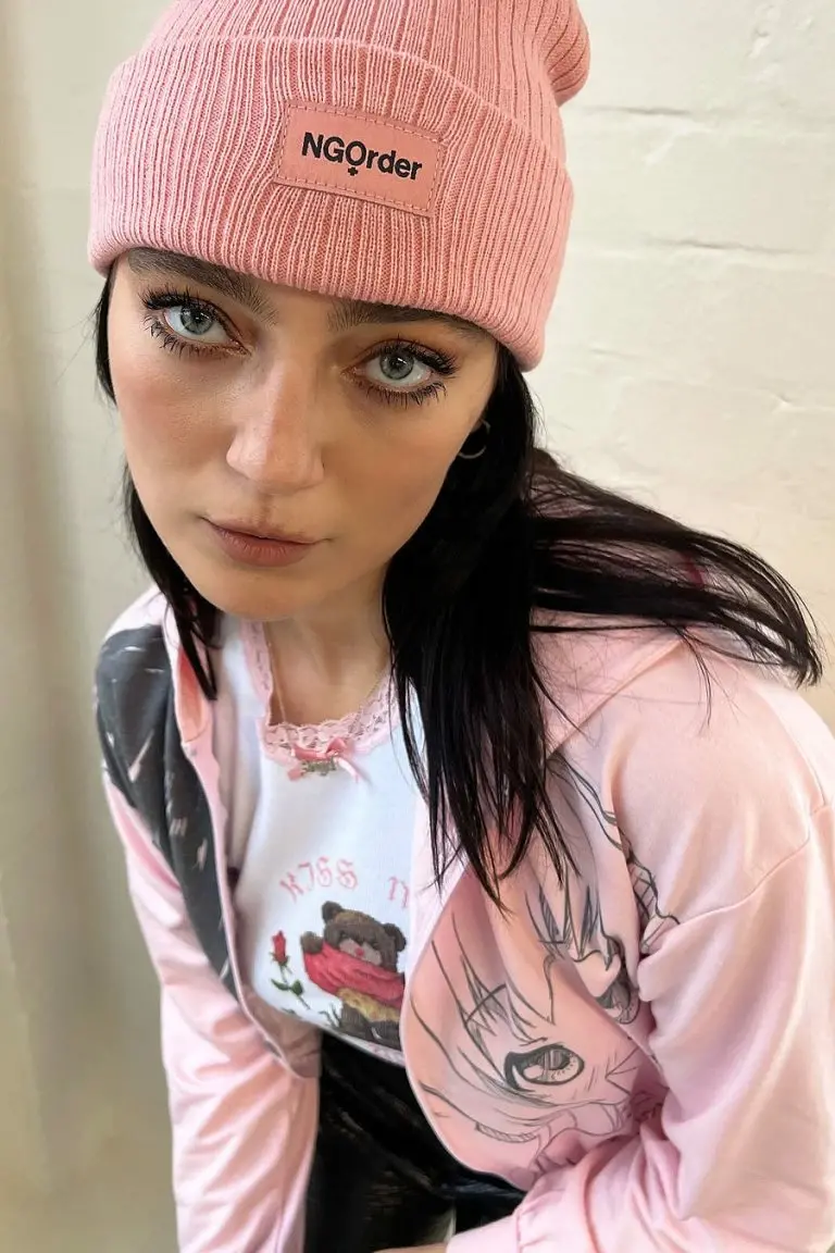 New Girl Order New Girl Order RIBBED BEANIE WITH NGO BADGE DETAIL – PINK Tops