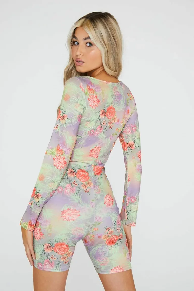 New Girl Order New Girl Order Rose Floral Long Sleeved Unitard Tops