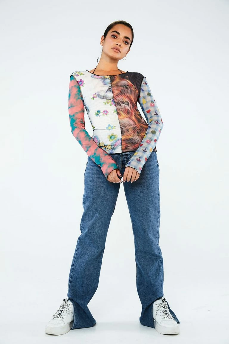 New Girl Order New Girl Order SPLICED PATCHWORK MESH TOP Tops