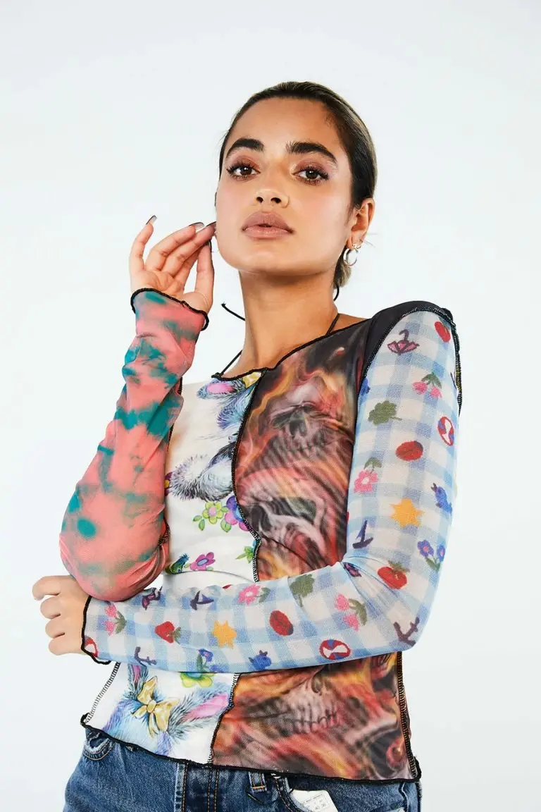 new girl order New Girl Order SPLICED PATCHWORK MESH TOP Tops