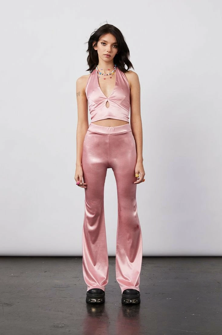 new girl order New Girl Order STRETCH SATIN FLARES – PINK Tops