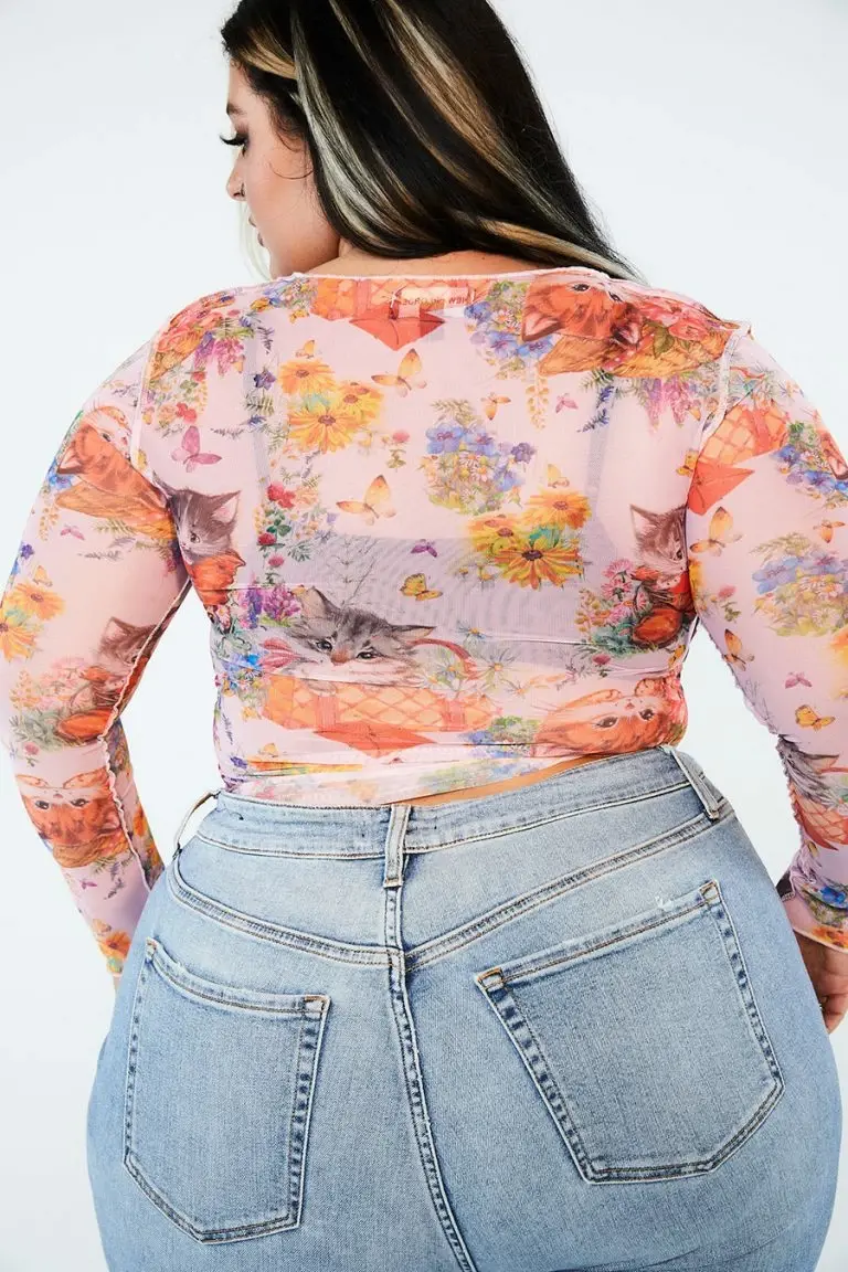 New Girl Order New Girl Order SWEET KITTY MESH TOP CURVE Tops