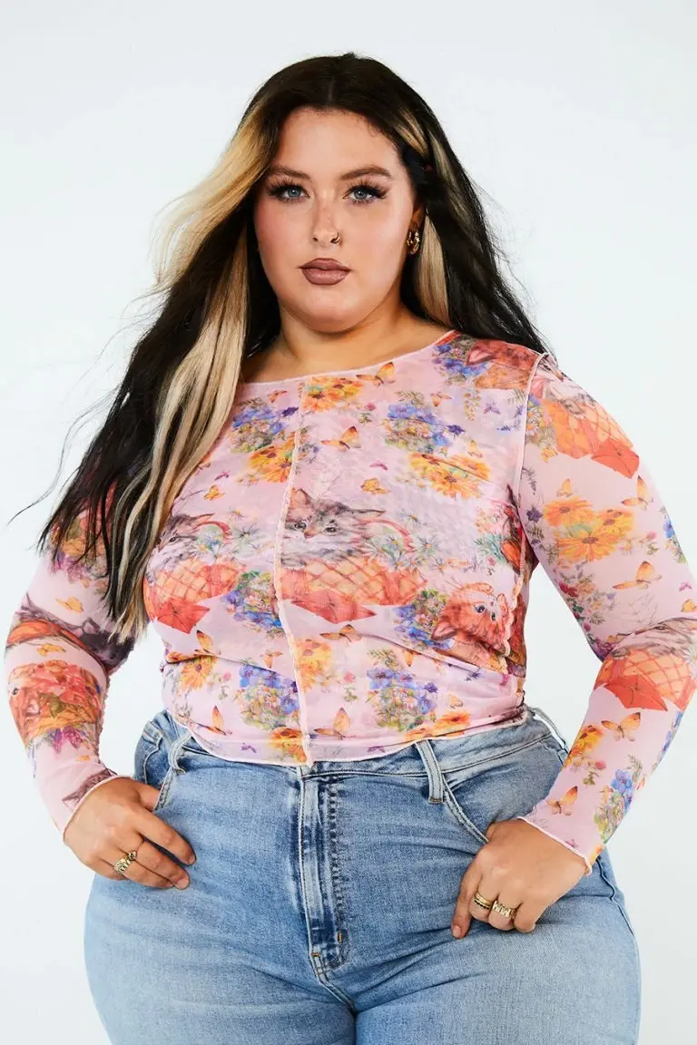 new girl order New Girl Order SWEET KITTY MESH TOP CURVE Tops