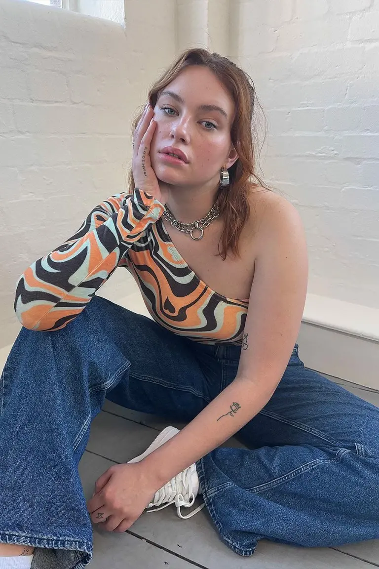 New Girl Order New Girl Order Tops ASYMMETRIC TRIPPY VELOUR TOP