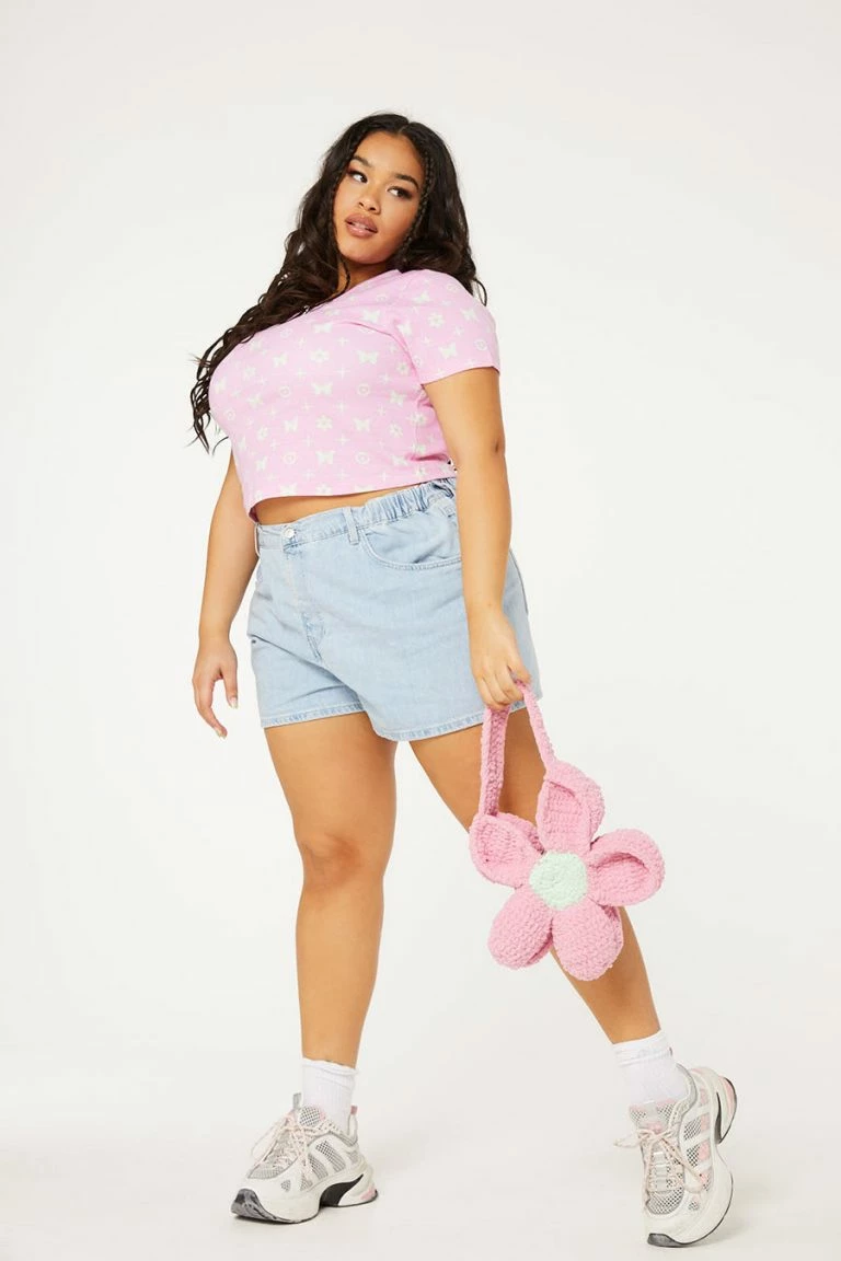 New Girl Order New Girl Order Tops BUTTERFLY MONOGRAM CROP LACE TEE CURVE